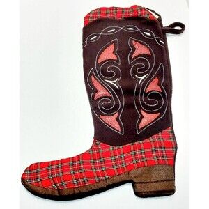Rustic Country COWBOY BOOT WESTERN Christmas Stocking Holiday DECOR 19" Long GUC
